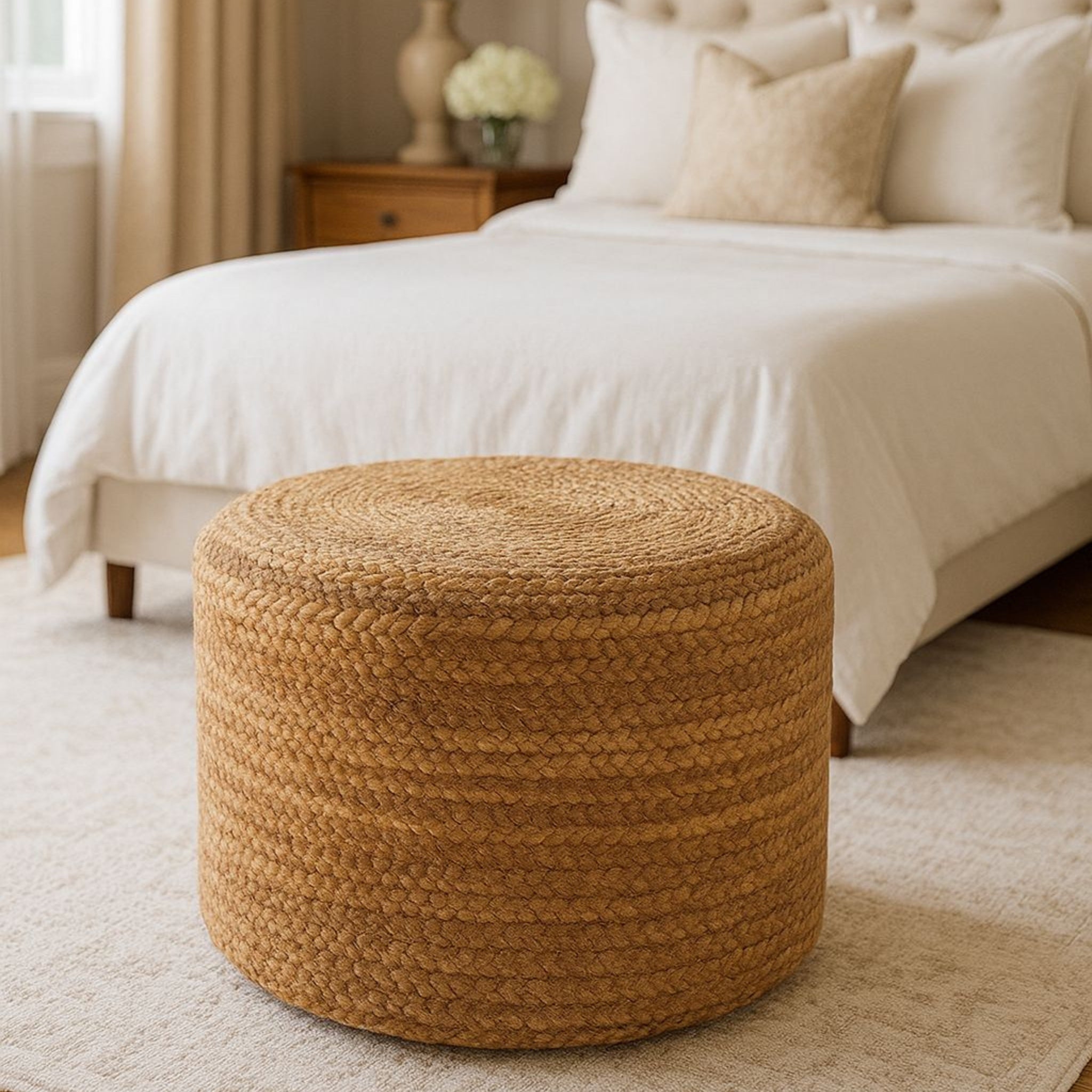 Handcrafted Jute Pouffe | Natural Woven Sitting Stool for Living Room & Bedroom